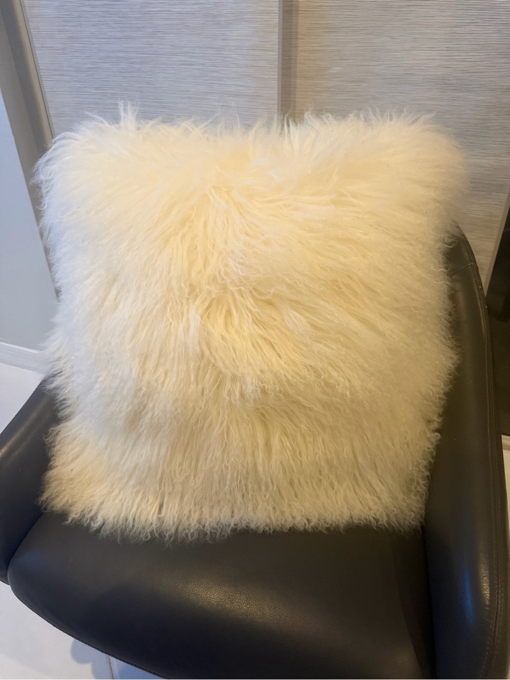 Crate&Barrel White Mongolian Fur 20” Accent Pillow